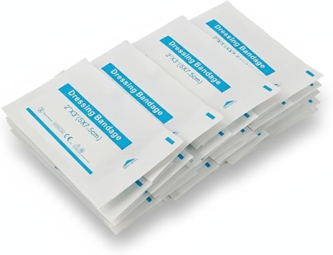 20 Pcs Non Woven Wound Dressing Pads For Burns & Cuts Size 2x3 Inches 5x7.5cm