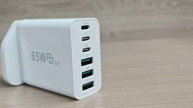 65W 6Ports PD&QC Charging Cube Power Adapter USB Type C For iPhone & Android