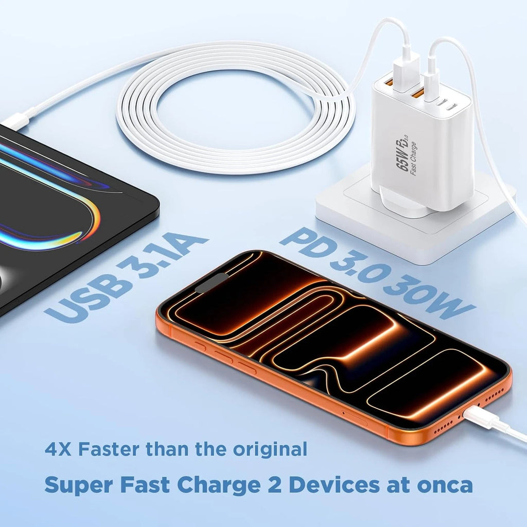 65W 6Ports PD&QC Charging Cube Power Adapter USB Type C For iPhone & Android