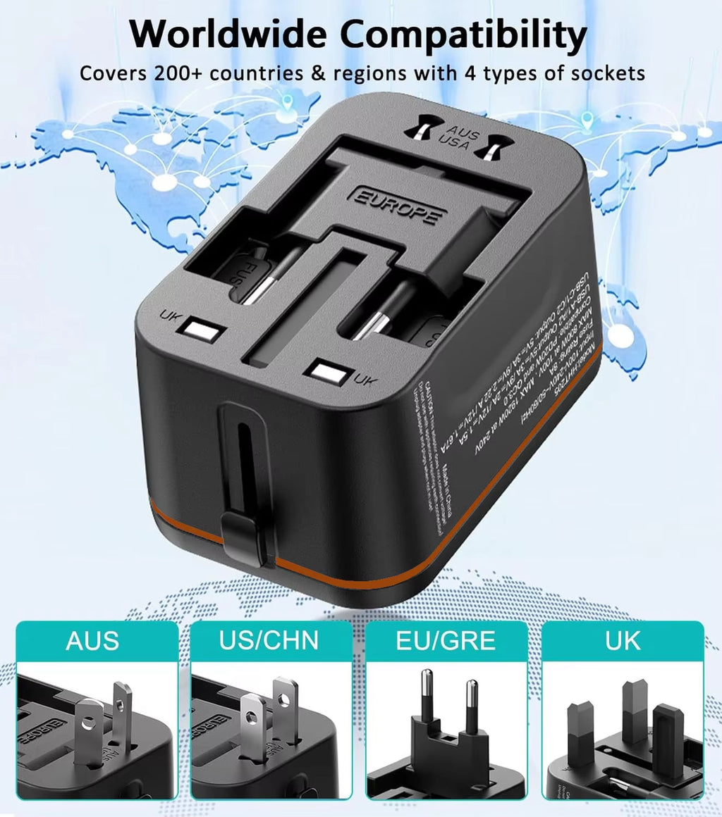 5 in 1 Universal Travel Adapter Charger Very Fast Charging Ports