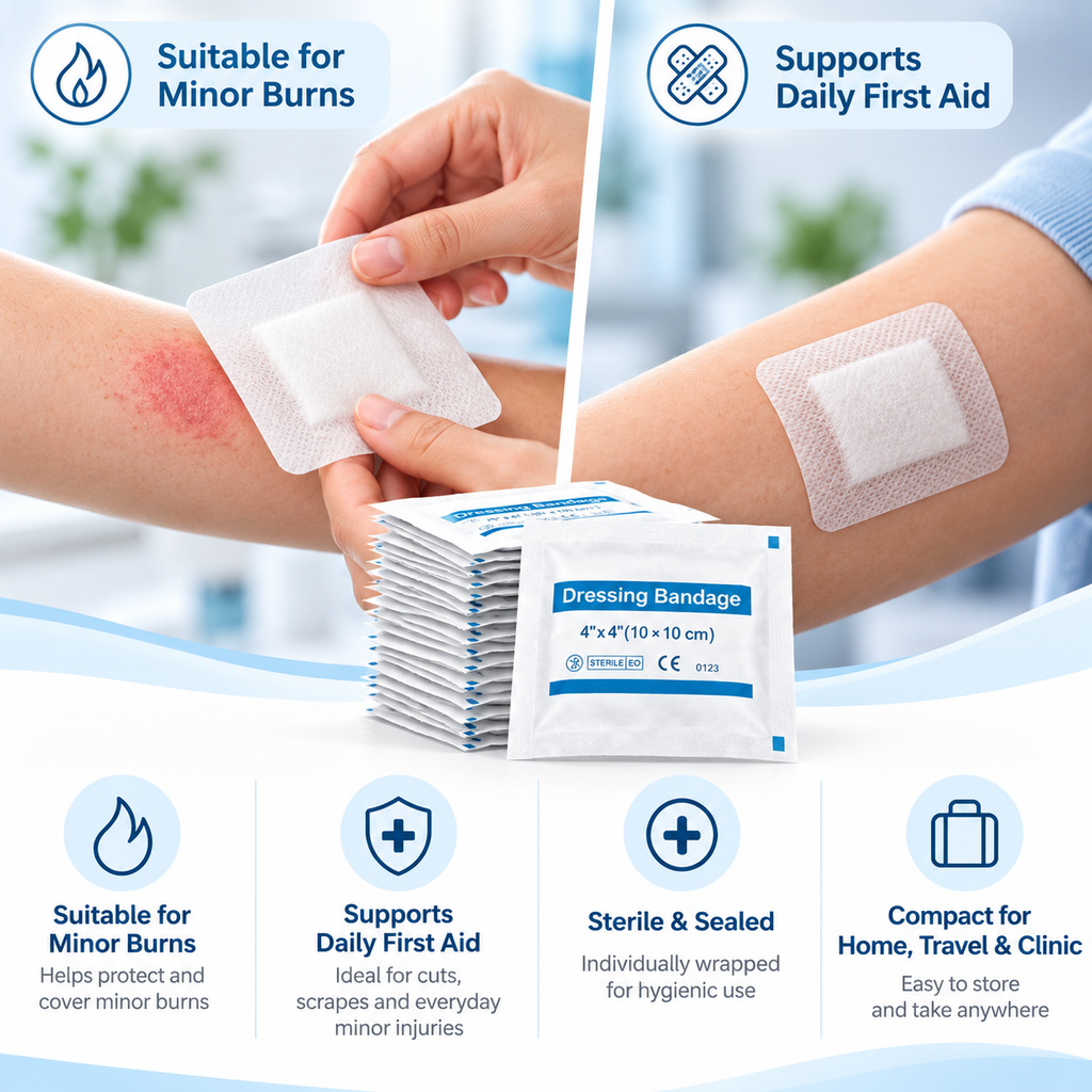 10 Pcs Water Proof Wound Dressings For Cuts & Burns size 4x4 inch (10x10cm)