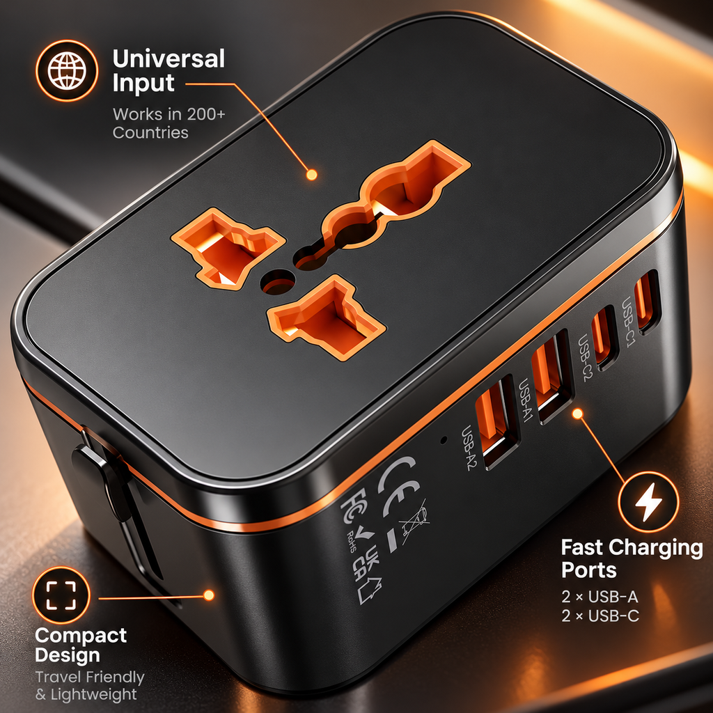 5 in 1 Universal Travel Adapter Charger Very Fast Charging Ports