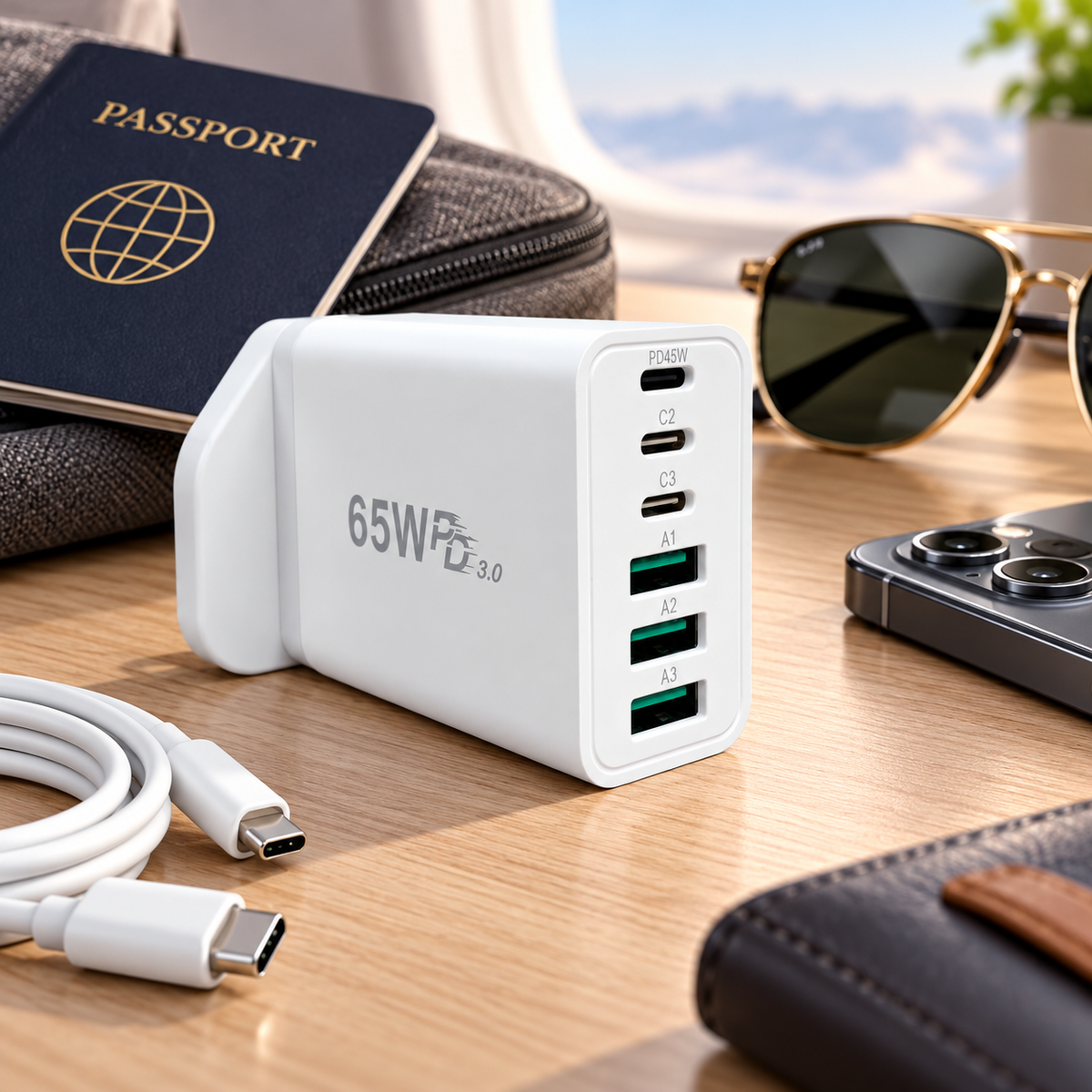 65W 6Ports PD&QC Charging Cube Power Adapter USB Type C For iPhone & Android